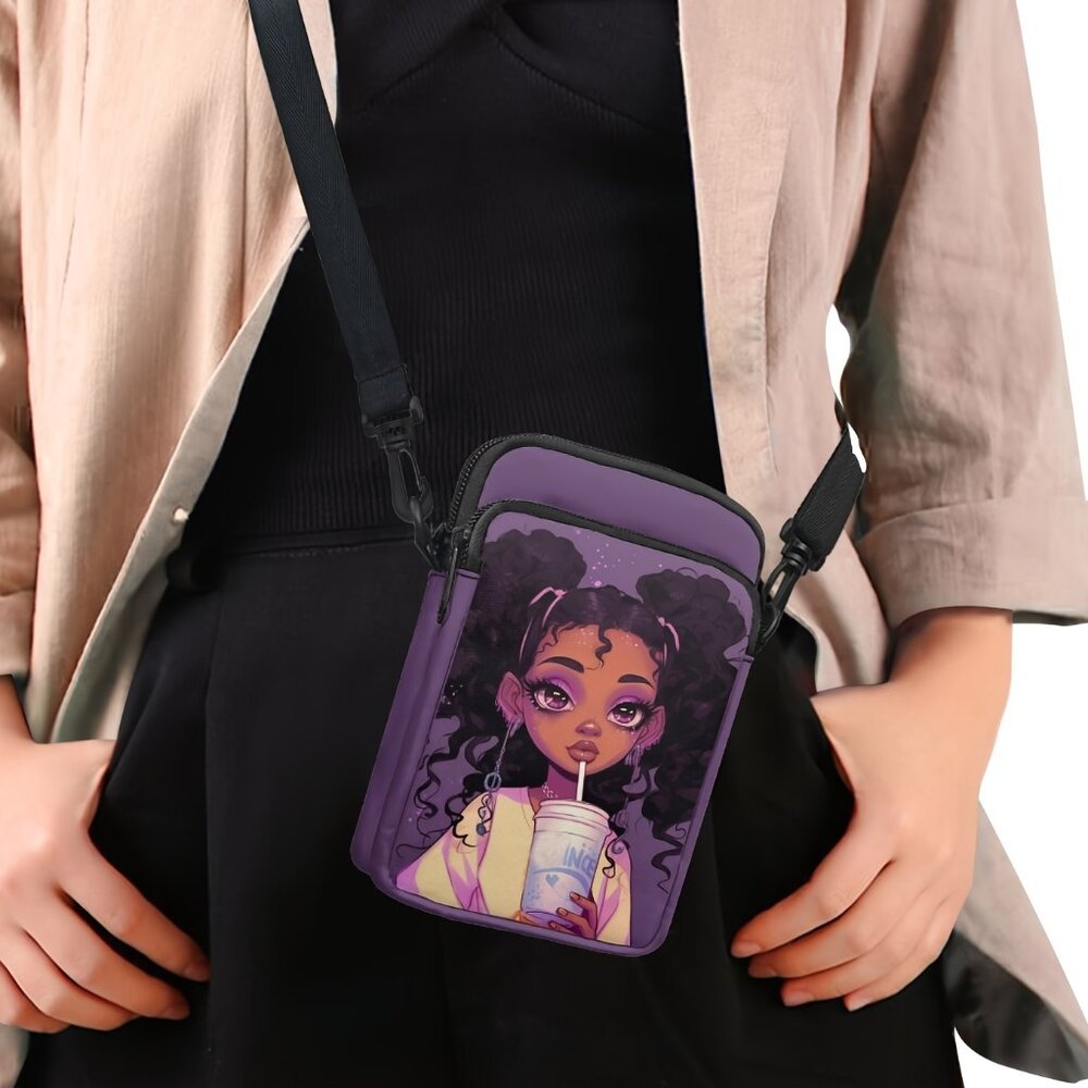 Stylish African Print Double-Layer Crossbody Bag - Lightweight Adjustable Strap,